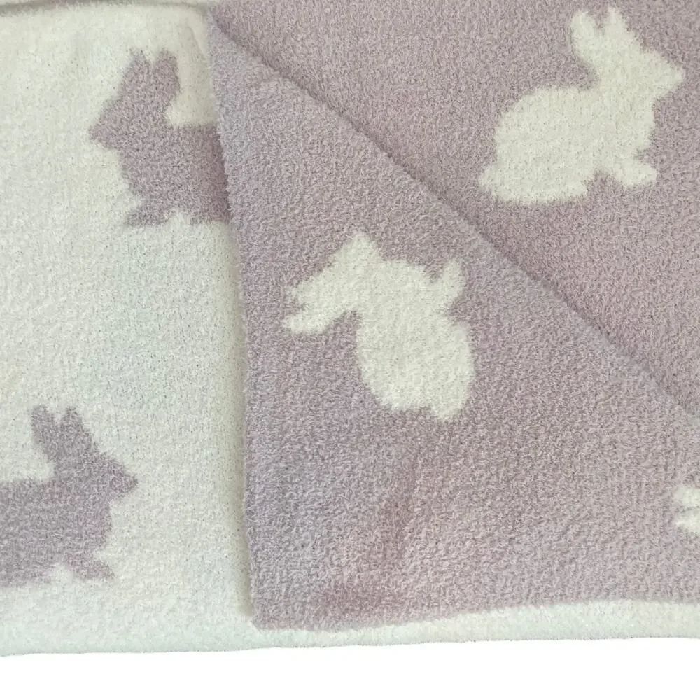 Reversible Rachel Ashwell Throw Blanket Lavender Easter Bunny Rabbit Knit New